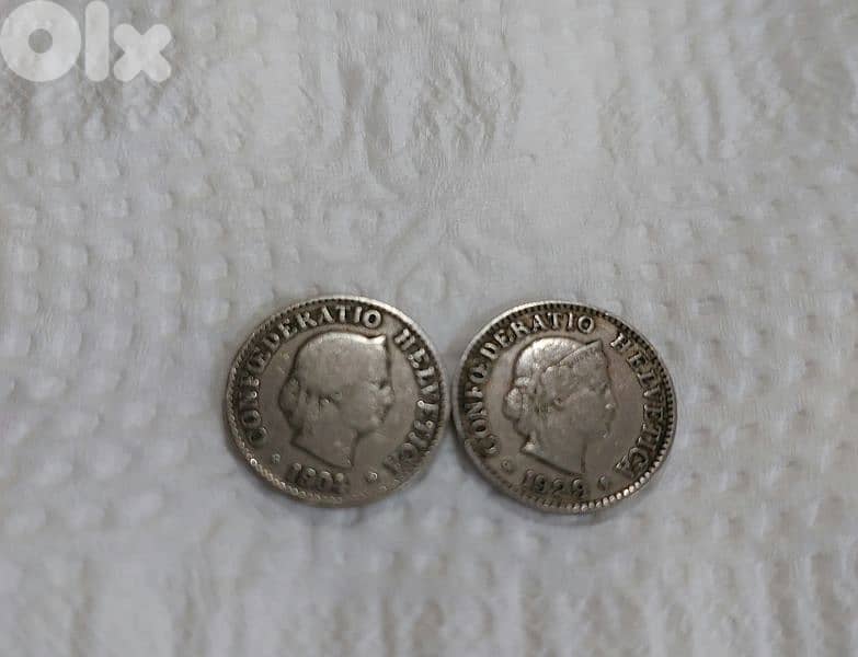 set of two silver Switzerland Swiss Coin years 1904 & 1929 0