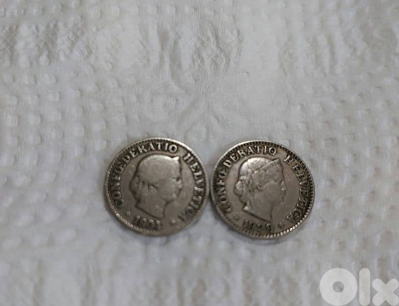 set of two silver Switzerland Swiss Coin years 1904 & 1929 2