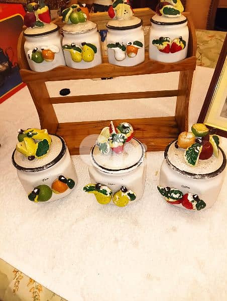 Vintage hand made Ceramic Canister set of 7 2