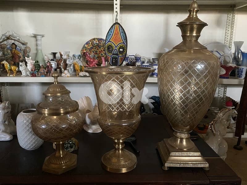 3 vases crystal glass with copper 0