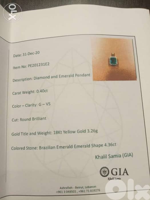 Certified 4.36 ct emerald pendant 3