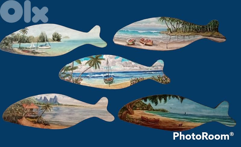 5 beautiful and unique old oil paintings on Mahogany wood 0