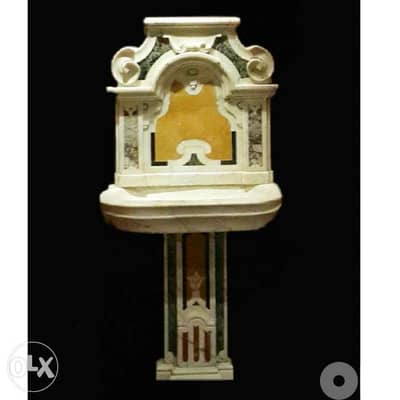 Magnificient antique italian polychrome marble wall fountain.
