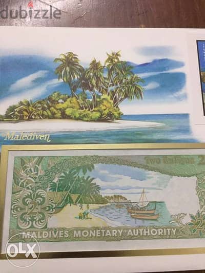 عملة جزر المالديف مع غلاف تذكاري وطوابع - Antiques & Collectibles -  110292766