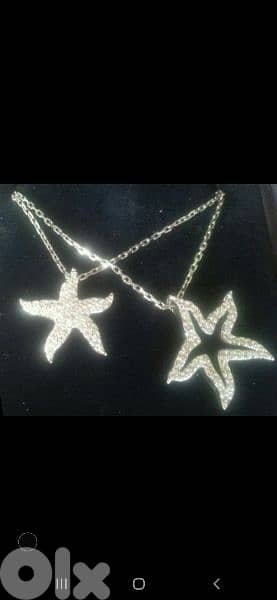 original Swarovski double chain double pendant star fish 7