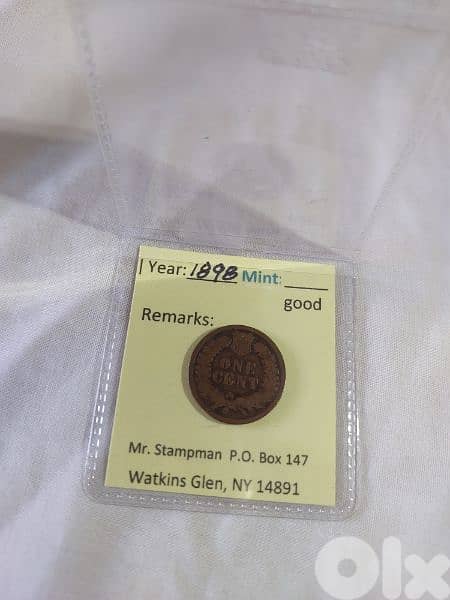 Indian Head USA cent year 1898 Dealer Certified 1