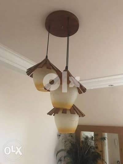 Glass and wood lamp.