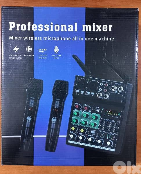 mixer 4ch with 2 mic wireless + usb + bluetouth 2