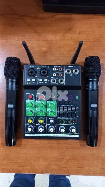 mixer 4ch with 2 mic wireless + usb + bluetouth 1