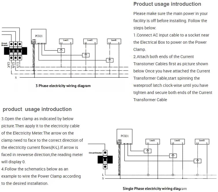 Tuya 3 phase Power Clamp meter Wifi 80A-300A 3