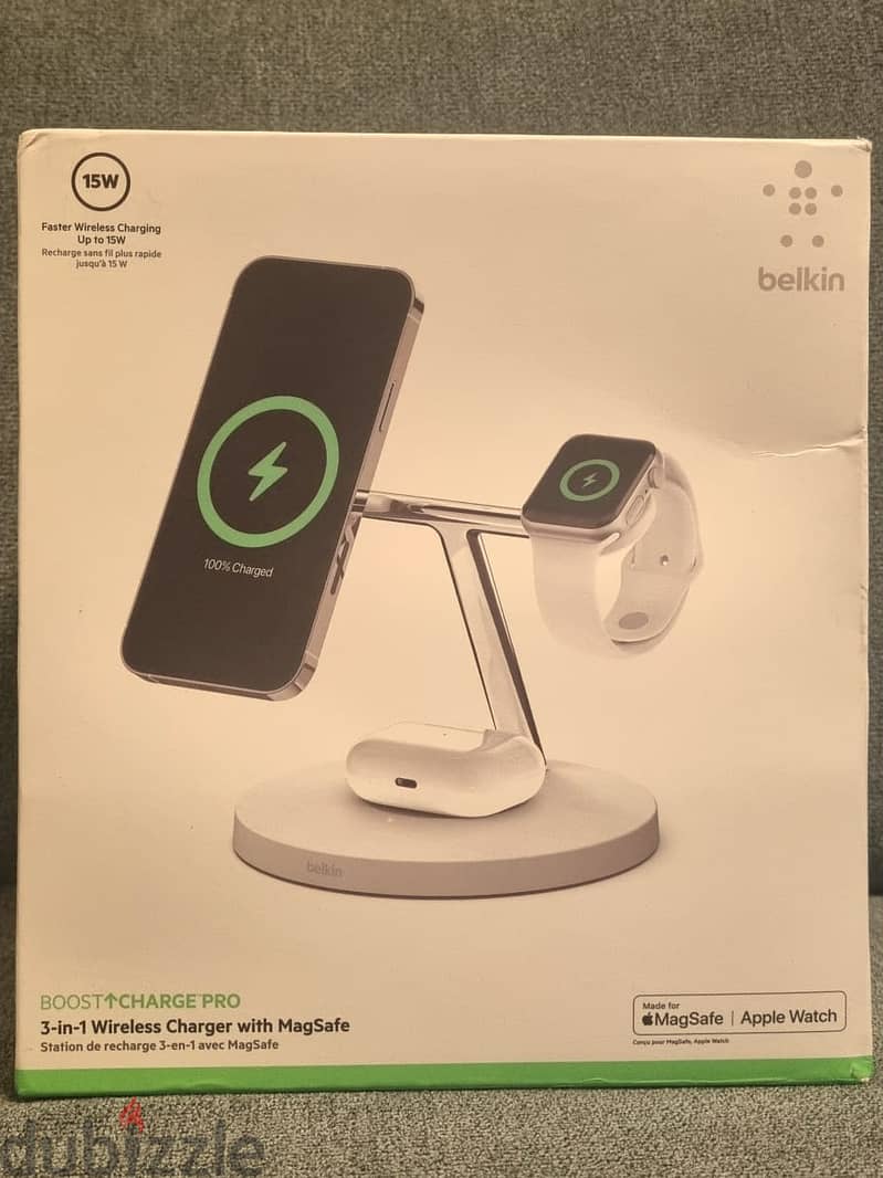 belkin BoostCharge Pro3-in-1 Wireless Charger with MagSafe 15W 1