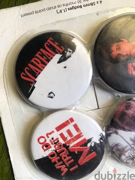 collectibles 4 Badge Pack, SCARFACE ,Pack 1, (4 x 38mm Badges 3