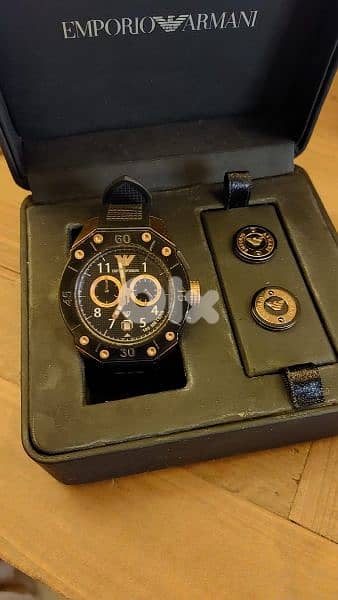 Watch Emporio Armani chronograph with cufflinks 1
