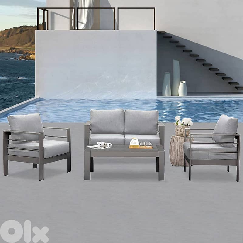 BIANCA 5S GREY aluminum garden outdoor sofa seats طقم المنيوم خارجي 0