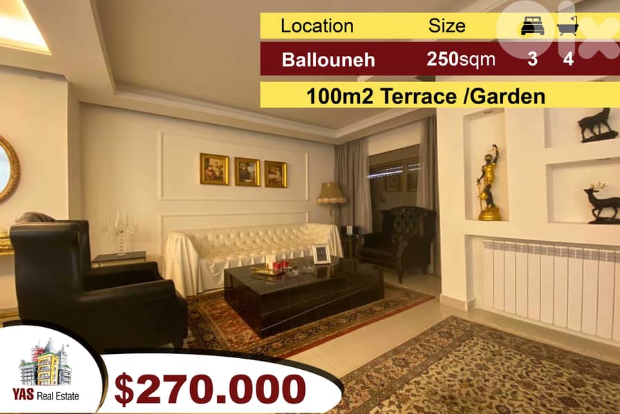 Ballouneh 250m2 + 100m2 Garden | High-End | Private Street | EL | 0