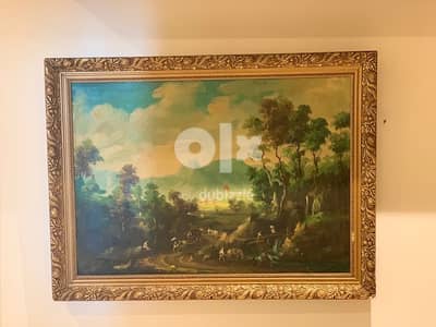 Antique painting landscape with vintage frame