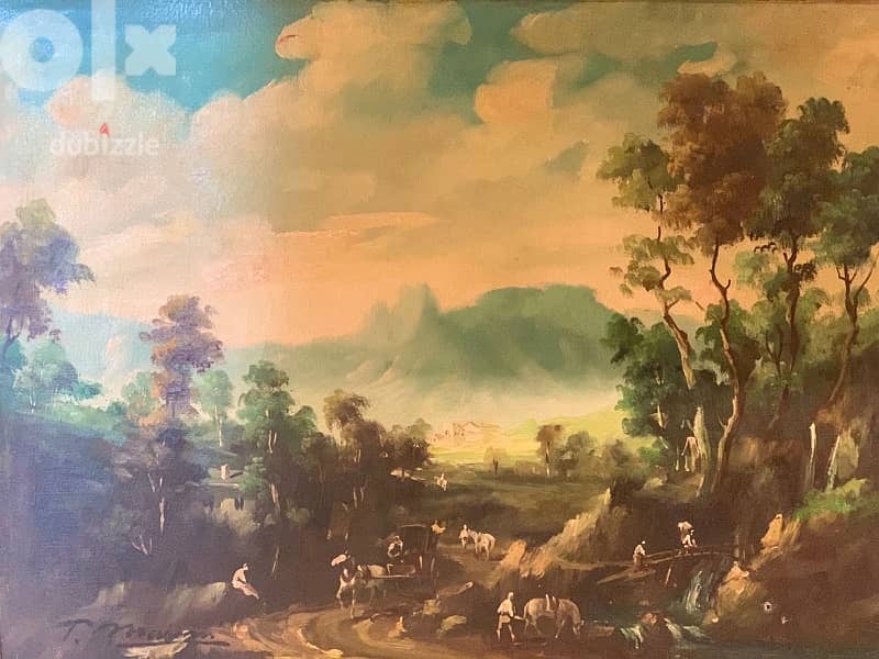 Antique painting landscape with vintage frame 4