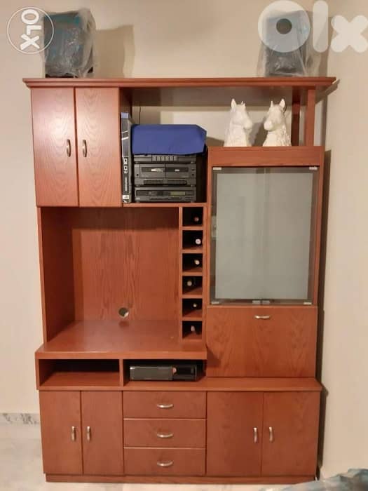 خزانة غرفة قعدة شبه جديدة خشب سنديان للبيع TV Cabinet 0
