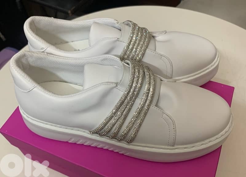 Bélinda Atelier Leather Rhinestone slip on sneakers-White 3