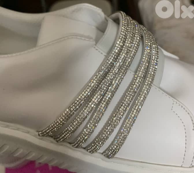 Bélinda Atelier Leather Rhinestone slip on sneakers-White 4