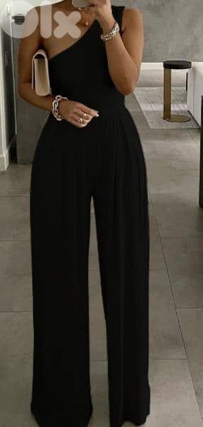 Chicme one shoulder ruched wide legs jumpsuit size large 42 44 1