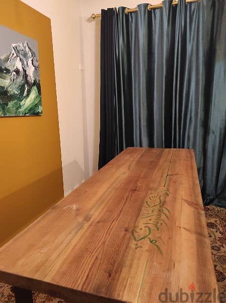 wooden table with resine arabic calligraphy 3