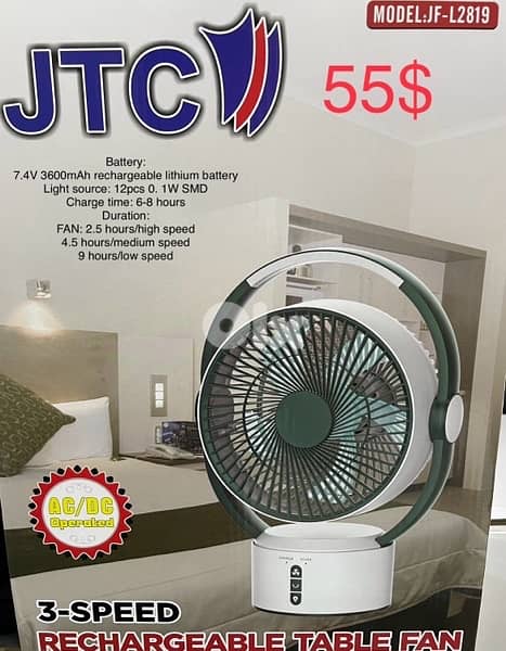 JTC Rechargeable,Floor 16,18 is inch , wall fan 18 inch 2