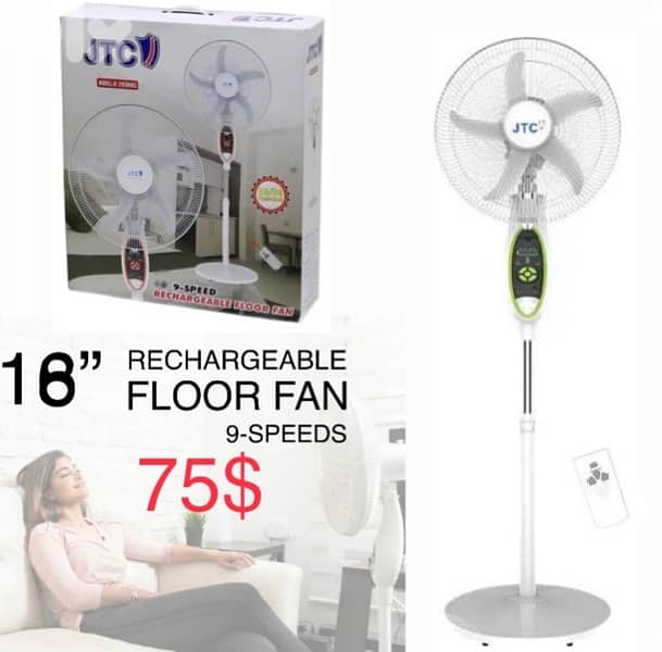 JTC Rechargeable,Floor 16,18 is inch , wall fan 18 inch 6
