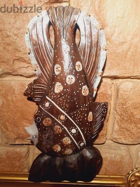 سمكة خشب أنتيك حفر يدوي ٤٠سم 1