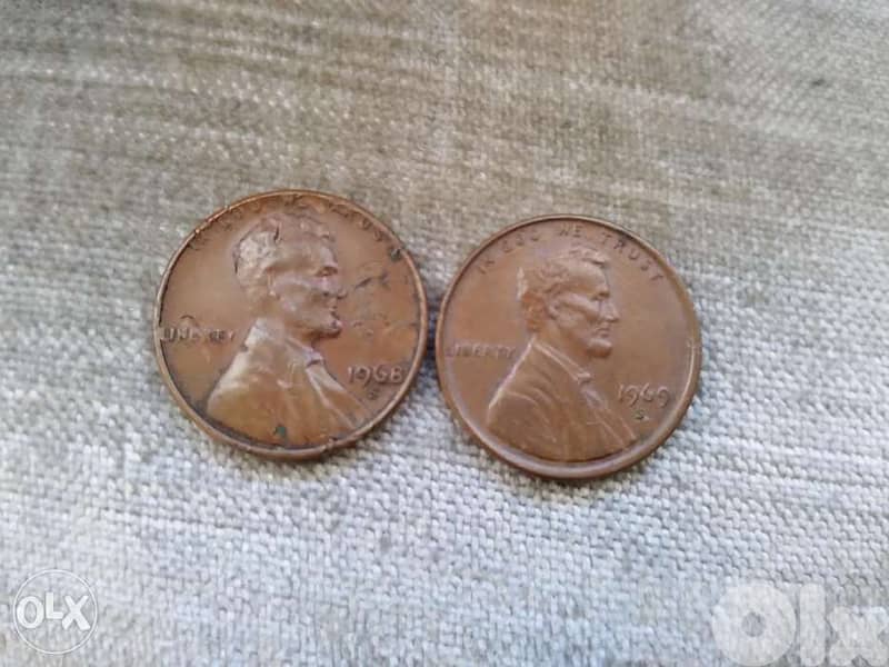 Set of two USA Penny cents 1968 S and 1969 S 0