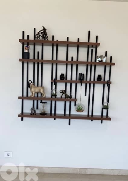 wall shelves unit wood and steel 140x140 0