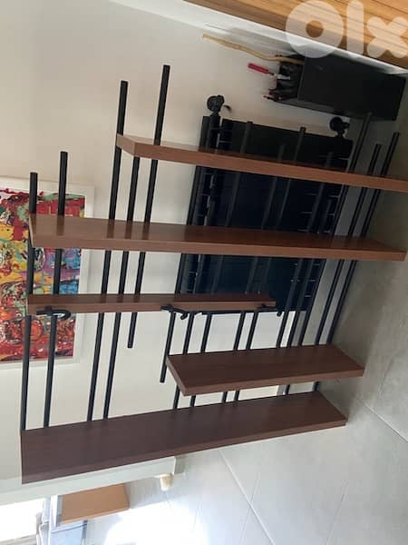 wall shelves unit wood and steel 140x140 1