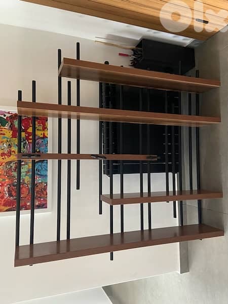 wall shelves unit wood and steel 140x140 2