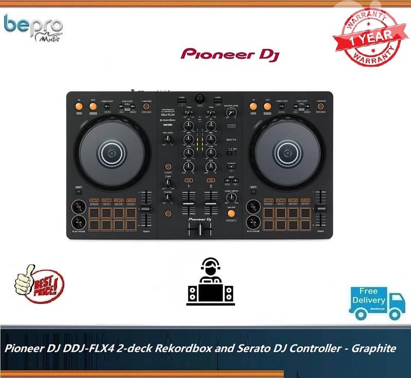 Pioneer DJ DDJ-FLX4 2-deck Rekordbox and Serato DJ Controller Graphite 0