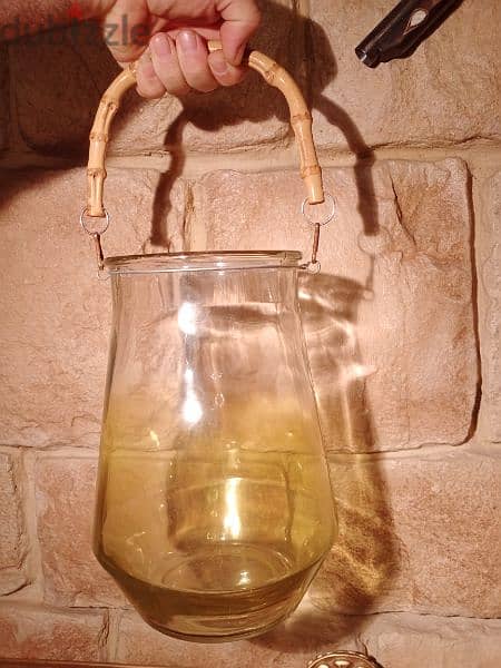 سطل زجاج انتيك مسكة قصب حجم كبير 0