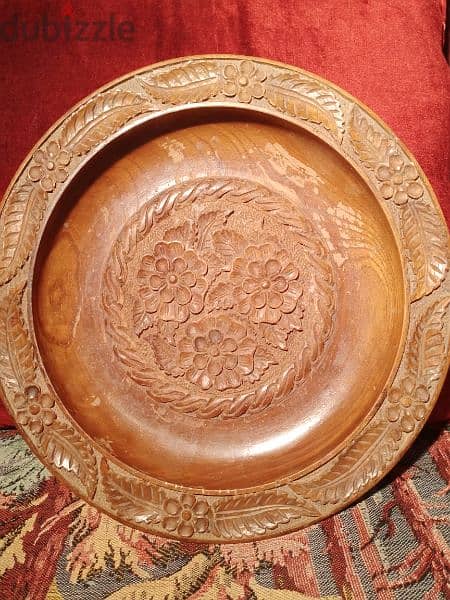 صحن خشب حفر يدوي أنتيك 0