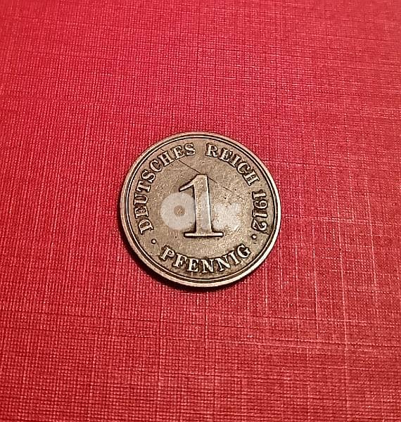 1912 Germany 1 Pfennig Wilhelm II Type 2 copper coin 1