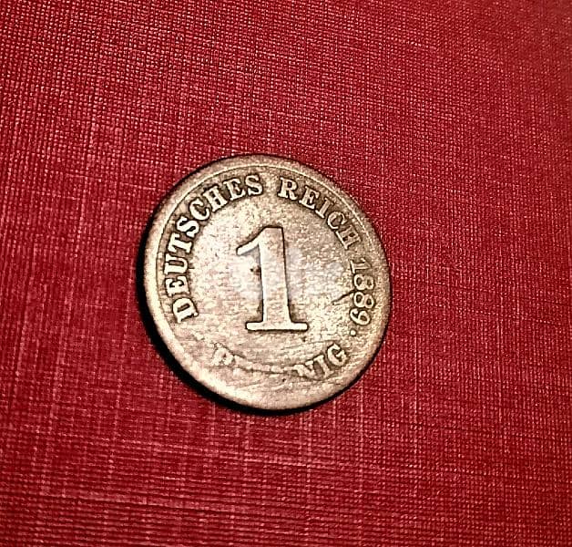 1889 Germany 1 Pfennig Wilhelm II copper coin KM# 1 1