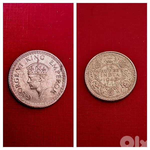 1943 silver British India Quarter Rupee 0