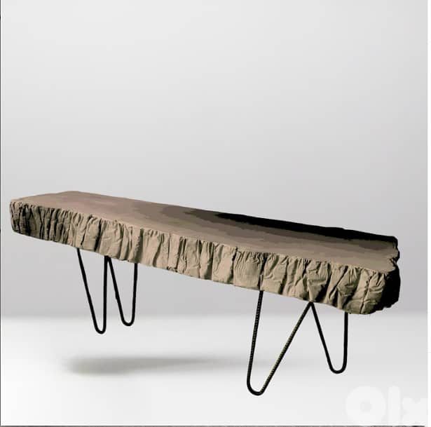 Concrete table rocky style with rebar steel legs, in and outdoor use 0