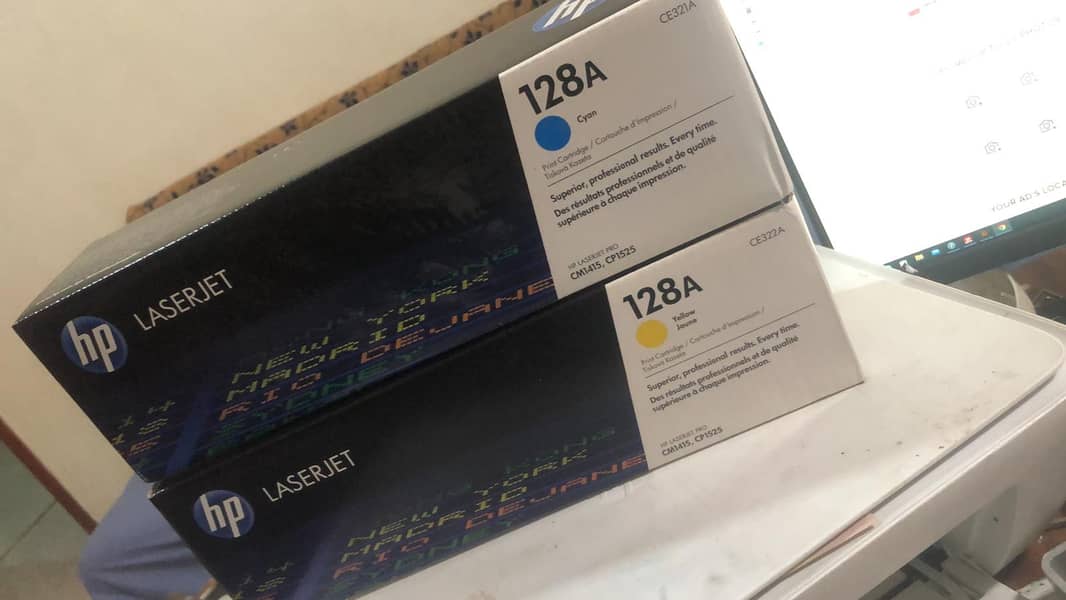 HP 128A Cyan, Yellow Toner Cartridges $50 each brandnew 1