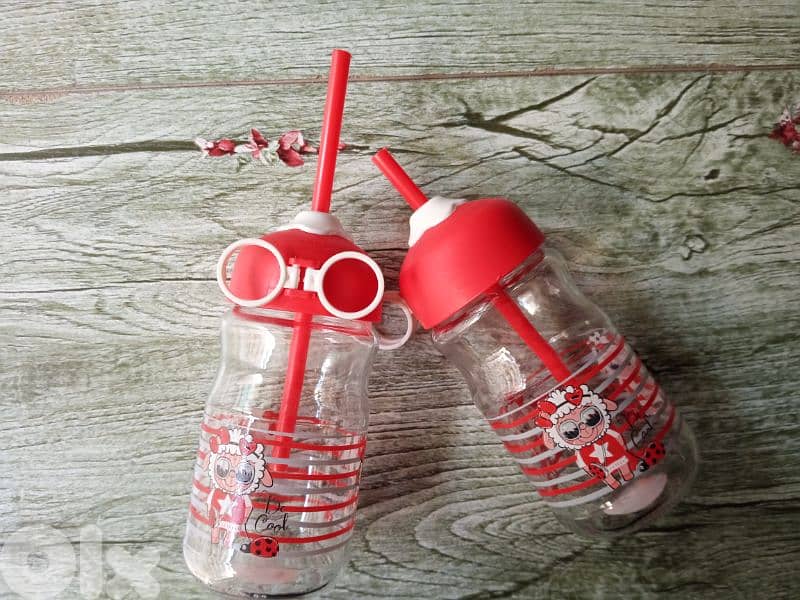 cute kids milk and juice glass jug with straw 1