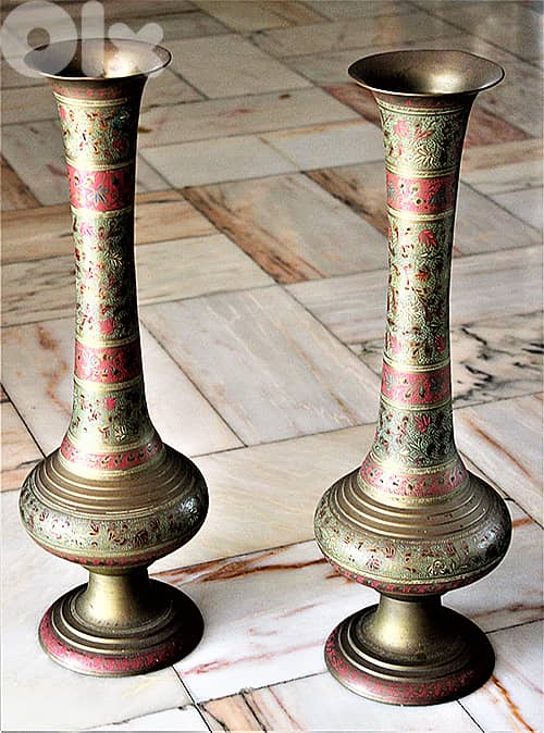 Antique Persian Twin Brass Vase 0