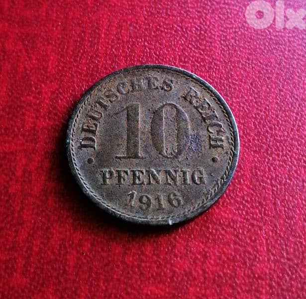 1916 Germany 10 Pfennig Wilhelm II zinc clad iron coin 1