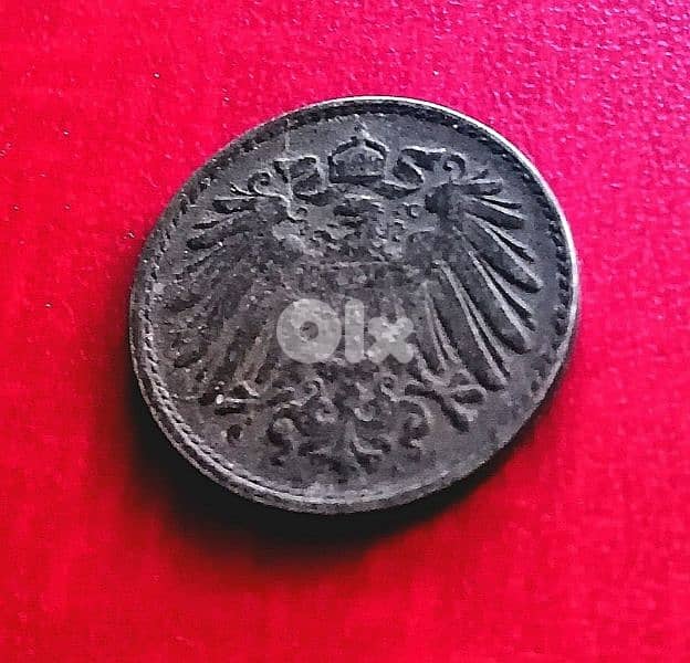 1917 Germany 5 Pfennig Wilhelm II iron coin. KM# 19 0
