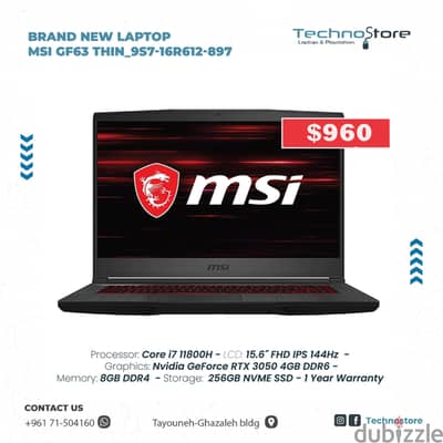 Brand New Laptop MSI Gf63 Thin