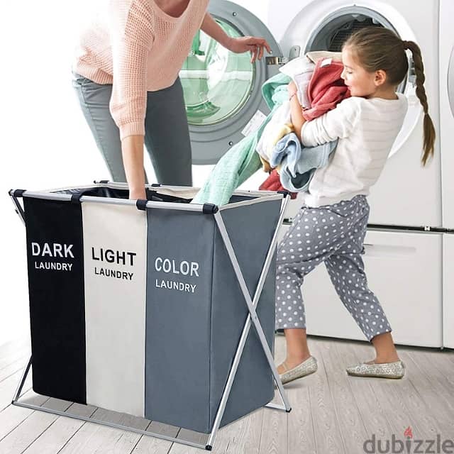 600D Oxford 3-Section Laundry Basket – 137L Segmented Storage 1