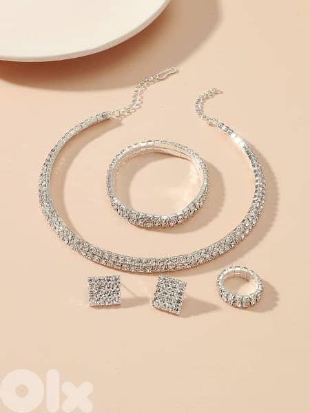 2 row crystal set 4pcs high quality  necklace bracelet ring earrings 1