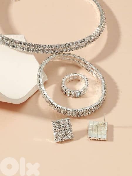 2 row crystal set 4pcs high quality  necklace bracelet ring earrings 3