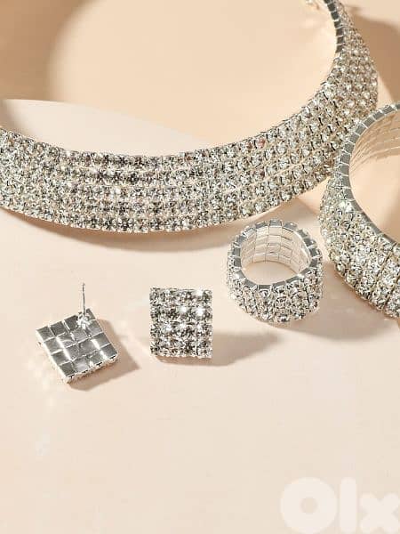 5 crystal rows  set 4pcs high quality necklace bracelet ring earrings 2